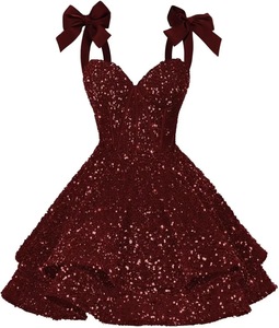 Elegante Vestido <span class=keywords><strong>de</strong></span> Noche con Corte en A, Lentejuelas Azules, Tirantes Finos y Cintura Ajustable con Lazo, para Fiestas <span class=keywords><strong>de</strong></span> Verano - Product Image 4