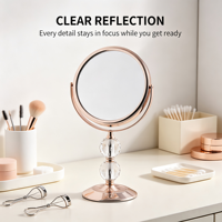 Fournisseur de miroirs cosmétiques OEM ODM, miroir de maquillage double face haut de gamme en or rose avec perles de cristal, prix d'usine en gros