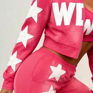 Conjunto de Sudadera con Capucha Estilo Vintage Lavado al Ácido para Mujer |   Conjunto Deportivo de 2 Piezas: Sudadera con Cierre y Estilo Desgastado Personalizado y Pantalones Deportivos Acampanados - Product Image 2