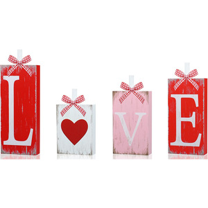 Set de Bloques de Madera con Diseño de Corazón Rojo y Rosa para el Día de San Valentín, Decoración para Interiores, Adorno de Escritorio, Manualidades de MDF, Regalo - Product Image 5