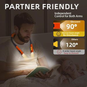 Lampe de lecture LED rechargeable à bras flexible longue durée, mains libres, luminosité réglable, lampe de livre sans fil, lampe de cou - Product Image 4