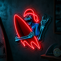 Enseigne néon LED personnalisée 'Surfing Skeleton' style vintage pour décoration murale de 'Man Cave' et d'intérieur, avec écran d'affichage
