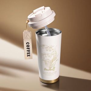 316 Stainless Steel Travel Coffee Cup with Bellflower Insulated Vacuum, Dual-Drink <b>Straw</b>, Custom Logo Print Suitable for Daily - Product Image 3