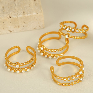 European American Style Gold Tone Pearl Cross Leaf <b>Ring</b> Jewelry Women's Party Accessories - Product Image 3