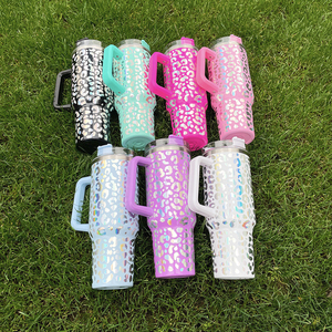 Leopardo olografico viaggio caffè 40oz Tumbler isolato leopardo incisione Laser 40oz bicchieri da campeggio all'aperto tazza con manico - Product Image 6