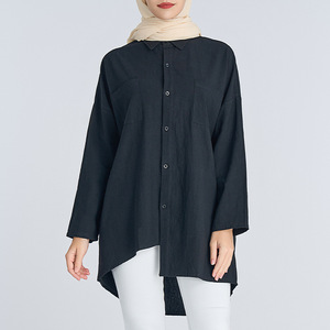 عباءة دبي بمقاس كبير 5XL للبيع بالجملة، فستان نسائي إسلامي، قميص طويل الأكمام من القطن والكتان، بلوزة إسلامية محتشمة - Product Image 4