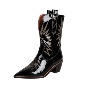 Molhado kiss botas de cowboy, botas femininas pretas, brancas e vermelhas, bordados, botas de dedo do pé, 2023 - Product Image 4