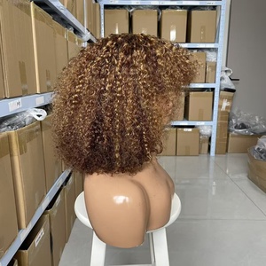 Farbenfrohe 4/30 Maschinengefertigte Echthaar-Elfenlockenperücke, Super Double Pull Locken, 280% Dichte, Transparente Lace-Front-Perücke - Product Image 5