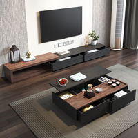 Haut de gamme moderne chambre et salon meuble TV noir Table basse combinaison panneau Style bois pour petits appartements