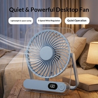 Ventilateur de bureau en plastique rechargeable en gros, batterie 1200 mAh, rotation à 360°, contrôle de vitesse progressif, alimentation USB, hauteur réglable