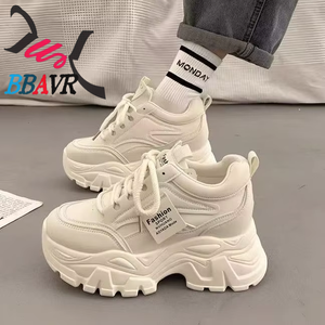 2025 Summer New Style Daily Slimming Platform Lace-Up Sneakers Breathable Korean Style Height Increasing <b>Rubber</b>/<b>Plastic</b> Shoes - Product Image 2
