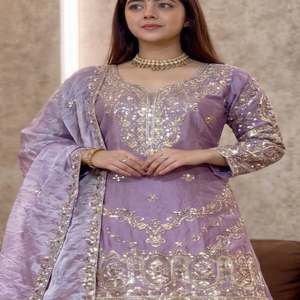Traditional Indian Pakistani <b>Women</b> <b>Kurta</b> Kurti Purple Embroidered Rayon Ankle-Length Regular Fit Wedding Wear - Product Image 1
