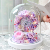 Fleur éternelle conservée dans un dôme en verre, mini grande roue, belles fleurs conservées, cadeau de la Saint-Valentin 2026