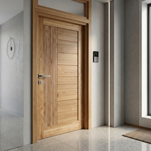 Puerta Kirana Teak Persada, Panel Acanalado de Madera de Teca Moderna, Puerta de Entrada Principal de Madera Minimalista para Interiores, Puertas Arquitectónicas - Product Image 5