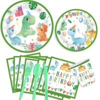 Vaisselle jetable sur le thème des dinosaures de dessin animé, monde dinosaure, fête d'anniversaire pour bébés et enfants, assiettes, serviettes, gobelets pour 10 invités