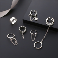 6 pièces/ensemble vente chaude Punk anneaux mode argent couleur croix chaîne anneaux Hip Hop anneau ensemble