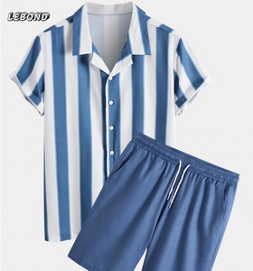 2022 été <span class=keywords><strong>Chic</strong></span> imprimé chemise et short 2 pièces hommes ensembles mode bouton vers le bas hauts et Shorts de plage tenues de vacances - Product Image 2