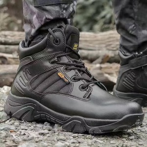 Bottes de Combat de Randonnée en Cuir pour Hommes, Bottes Tactiques Noires, Chaussures de Sécurité pour la Chasse et le Désert - Product Image 5