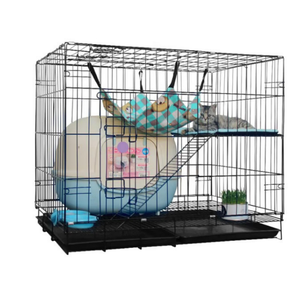 Plateformes et rampes pliables de luxe simples à 2 niveaux pour cage à chat, 73 cm, 2 portes, plateau coulissant, 4 roulettes, en métal massif, noir, blanc, bleu, boîte - Product Image 6