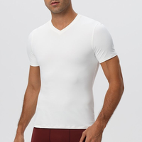 Chemises de sport à col en V pour hommes, 100% coton, haute élasticité, séchage rapide, évacuation de l'humidité, athlétiques, running, unies, 180 grammes