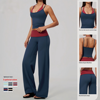 Nouvel ensemble de yoga brossé uni, deux pièces, avec bretelles dos nu, couleurs contrastées, haute élasticité, respirant, séchage rapide, taille ajustée