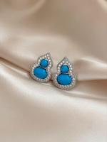 Boucles d'oreilles clous en argent 925 style national avec turquoise et gourde pour femme, luxe léger, mode haut de gamme, bijoux élégants en zircon
