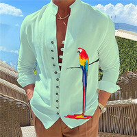 RNSHANGER Herbst Papagei Druck Männer Shirts Mode Langarm Einfarbig Stehkragen Freizeit hemd Strand Atmungsaktives Hemd
