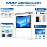 Kios Iklan Digital Tahan Air Luar Ruangan Layar Komersial Kecerahan Tinggi Android Windows Dual OS Kamera Terintegrasi