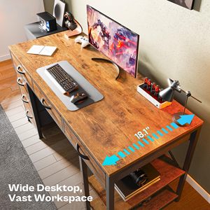Bureau d'ordinateur moderne en bois SENYU avec tiroirs de rangement et étagères ouvertes pour poste de travail à domicile - Product Image 6