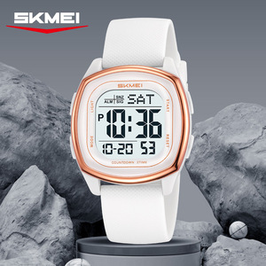 Skmei Digital <b>Watch</b> White Silicone Band 50m Waterproof <b>Electronic</b> <b>Watch</b> Unisex Student Model Multifunction Alarm Luminous - Product Image 1