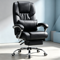 Silla de Oficina Reclinable Acolchada y Confortable, Giratoria 360°, Altura Ajustable, de Cuero, con Almohada Lumbar para el Hogar, Negocios y Trabajo