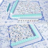 Tapis de jeu de mahjong carré antidérapant en caoutchouc, motif floral en porcelaine bleue et blanche, avec sac de rangement et de transport