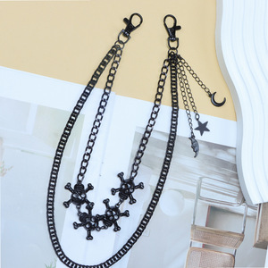 yueli Heavy Metal <b>Skull</b> Cross Double Layer Black Waist Chain With Moon Star Pendant Casual Hip Hop Fashion - Product Image 3