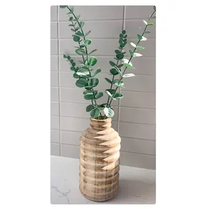 Wooden Flower Vase,Solid Handmade Natural Wood Vases Modern Rustic Tribal Carved Vase for Silk Plants Home Office Decor