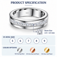 925 Sterling Silber Ring 2,5*2,5mm Princess Cut Moissanit Herren Damen Ehering Kanalset Individuelles Logo Großhandel