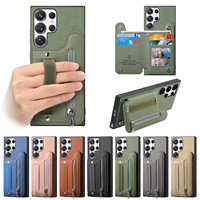 Étui portefeuille antichoc gaufré pour Samsung S26 Ultra/S25 FE/A57 avec dragonne, porte-cartes, support et coque de protection