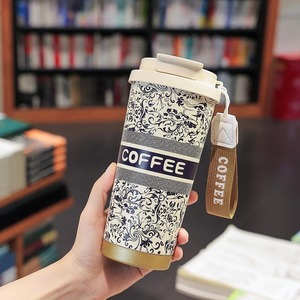 Termo de <span class=keywords><strong>Café</strong></span> Aislado de 500ml con Tapa de Doble Acceso, Diseño Tradicional de Pincel de Tinta, Taza Térmica de 17oz para Oficina, Patrimonio Cultural - Product Image 2