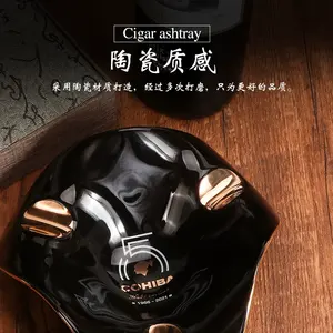 Posacenere per Sigari di Alta Gamma 22mm con Ampia Scanalatura, Elegante Forma Rotonda a Onde Nere in Ceramica con 3 Coperchi - Product Image 3