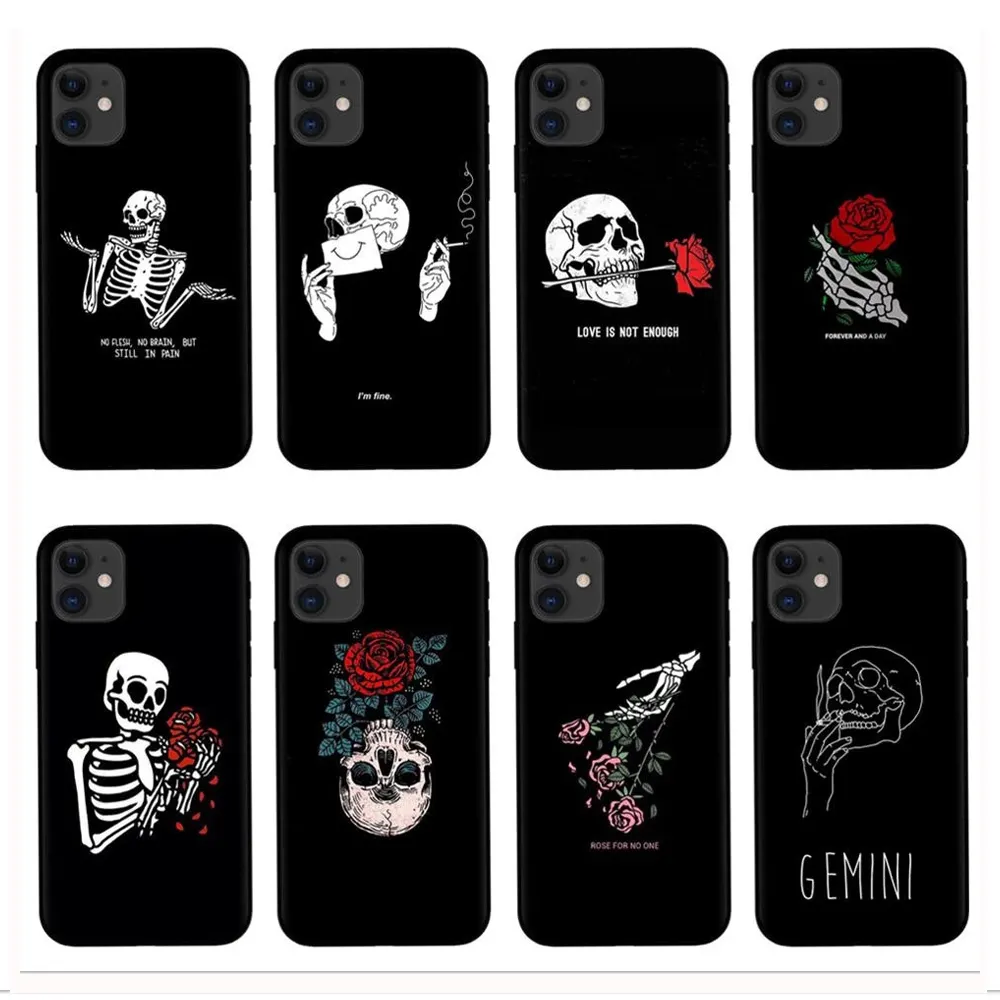 Customizable Painted Dark Skull Trend Skull Rose Personalized Mobile Phone Case For iPhone 13 12 11 Pro Max 13pro X XS XR