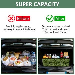 <b>Large</b> Capacity Custom Green Leopard Printed Car <b>Trunk</b> Organizer Collapsible Wholesale Collapsible Grocery Bag with Handles - Product Image 4