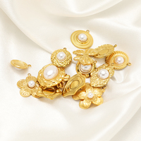Breloques en Acier Inoxydable Doré, Pendentif Perle, Breloques Rondes Fleur en Acier Inoxydable, Accessoires de Création pour Colliers et Bracelets
