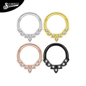 Superstar Custom 316L Stainless Steel Cast Septum Prong Setting 7 AAA Transparent Round Zircon Nose Ring Piercing Jewelry