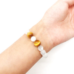 Pulseira de prata esterlina 925 com contas de ouro natural olho de tigre olho de gato vintage masculino e feminino - Product Image 3