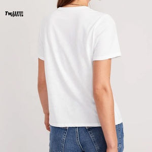 T-shirt décontracté d'été pour femme en twill 100 % coton de haute qualité, avec logo personnalisé imprimé et brodé, manches courtes, respirant et séchage rapide - Product Image 2