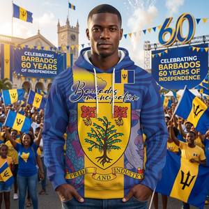 Sweat à capuche personnalisé Jour de l'Emancipation des Barbados, style drapeau national avec armoiries et carte, vente en gros, design Barbados - Product Image 1