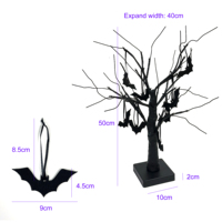 Arbre d'Halloween lumineux à LED avec décorations de chauves-souris, alimenté par piles, pour table, fête, maison hantée, festival intérieur, décoration intérieure