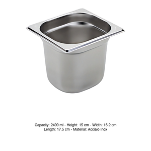 Bac alimentaire GN 1/6 en acier inoxydable 18/10, 17,5 × 16,2 × 15 h cm, 854 g Inox Inox Macel - Product Image 3
