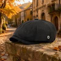 Casquette plate unisexe Newsboy Baker Boy à 8 panneaux, avec emblème en métal, style rétro vintage, réglable, respirante, streetwear urbain, casquette octogonale