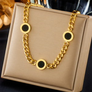 Gold Round Chain Stainless Steel Necklace Geometric Punk Hip Hop Style Fashion Pendant Necklaces - Product Image 1
