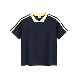 เสื้อครอป260gsm คอวีลายขวางสำหรับผู้หญิงเสื้อครอปสำหรับเล่นกีฬาระบายอากาศได้ดี - Product Image 1